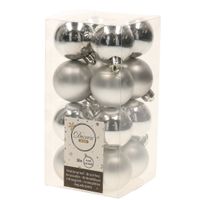 32x Kunststof kerstballen glanzend/mat zilver 4 cm kerstboom versiering/decoratie   -