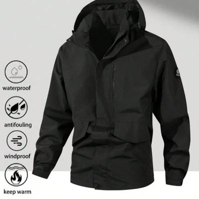 Men's Waterproof Windproof Hooded Jacket - Black Outdoor Sport S