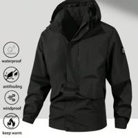 Men's Waterproof Windproof Hooded Jacket - Black Outdoor Sport S