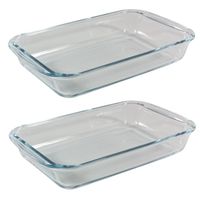 2x Stuks rechthoekige glazen ovenschalen 1,6 liter 29 x 17,5 x 5 cm