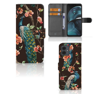 Motorola Moto G14 Telefoonhoesje met Pasjes Pauw met Bloemen