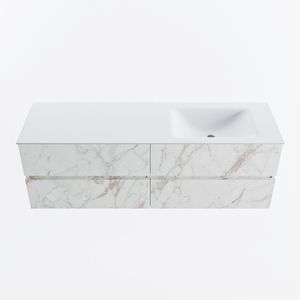 MONDIAZ VICA 150cm badmeubel onderkast Carrara 4 lades. Wastafel CLOUD rechts zonder kraangat, kleur Talc.