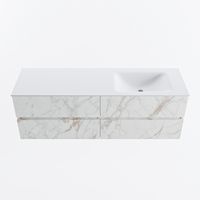 MONDIAZ VICA 150cm badmeubel onderkast Carrara 4 lades. Wastafel CLOUD rechts zonder kraangat, kleur Talc. - thumbnail