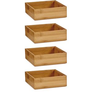 4x Stuks Kast/lade/make-up organizers bamboe hout bakje 15 x 15 x 5 cm