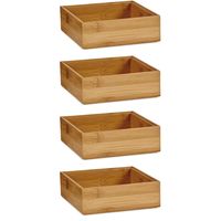 4x Stuks Kast/lade/make-up organizers bamboe hout bakje 15 x 15 x 5 cm - thumbnail