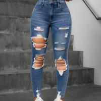 Bon&Bon Women's High Waist Skinny Jeans - Ripped Light Grey Denim Light Wash / S