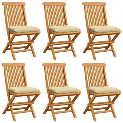 Tuinstoelen 6 st met crèmewitte kussens massief teakhout