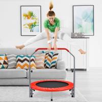 φ 101 cm Mini-Trampoline Opvouwbare Trampoline met in Hoogte Verstelbare Handgreep voor Volwassenen en Kinderen Rood