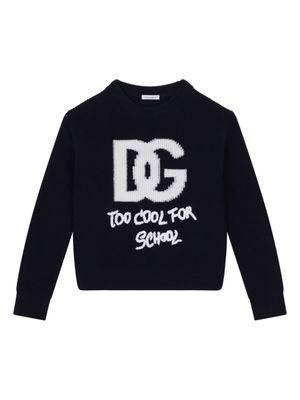 Dolce & Gabbana Kids pull en laine vierge à logo - Noir