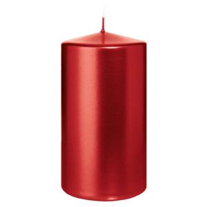 Cilinderkaars/stompkaars - metallic rood - 13 x 7 cm - 52 branduren