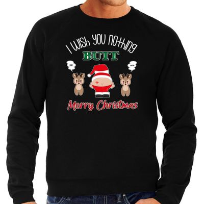 Foute Kersttrui/sweater voor heren - I Wish You Nothing Butt Merry Christmas - zwart - Kerstman Foute Kersttrui/sweater voor heren - I Wish You Nothing Butt Merry Christmas - zwart - Kerstman