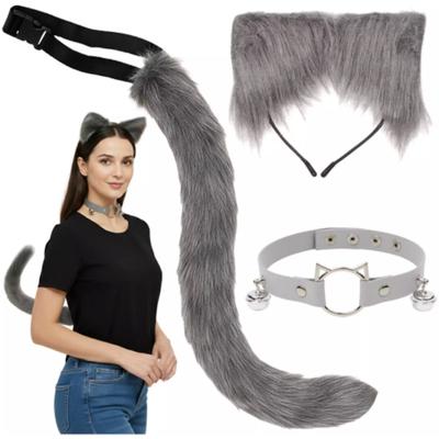 Katten verkleed kostuum - 3-delig - grijs - staart, oortjes en halsband Katten verkleed kostuum - 3-delig - grijs - staart, oortjes en halsband