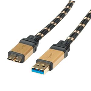 ROLINE 11.02.8878 USB-kabel USB 3.2 Gen 1 (3.1 Gen 1) 0,8 m USB A Micro-USB B Zwart, Goud