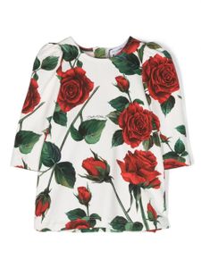 Dolce & Gabbana Kids robe à roses imprimées - Blanc