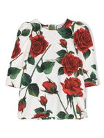 Dolce & Gabbana Kids robe à roses imprimées - Blanc - thumbnail