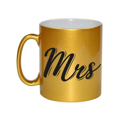 Gouden Mrs cadeau koffiemok - drinkbeker - voor bruiloft koppels - 330 ml - cadeau