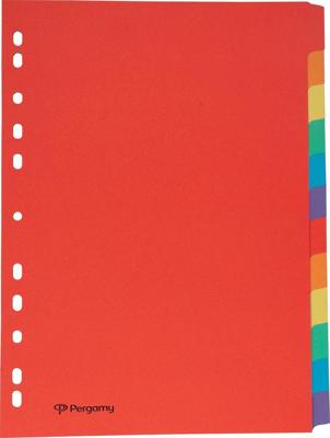 Pergamy tabbladen, ft A4, uit karton, 12 tabs, 11-gaatsperforatie, in geassorteerde kleuren