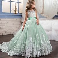 kinderen meisjes jurk kant bloemen prinses feest formele avond bruiloft optocht borduren boog wit paars rood tule maxi mouwloze elegante vintage baljurk jurken passen 4-13 jaar Lightinthebox