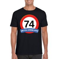 Verkeersbord 74 jaar t-shirt zwart heren