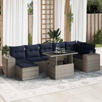 8-delige Loungeset met kussens poly rattan acacia grijs