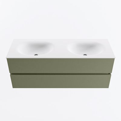 MONDIAZ VICA 130cm badmeubel onderkast Army 2 lades. Wastafel MOON dubbel 2 kraangaten, kleur Talc.