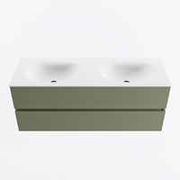 MONDIAZ VICA 130cm badmeubel onderkast Army 2 lades. Wastafel MOON dubbel 2 kraangaten, kleur Talc.