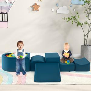 5-delige Klim- & Kruipset Zachte Speelblokken met Ballenbak Schuimbouwstenen Creatieve Bouwstenen voor Speelkamer Kinderkamer Blauw