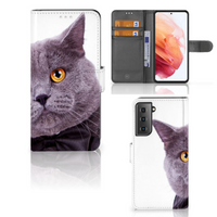 Samsung Galaxy S21 Telefoonhoesje met Pasjes Kat - thumbnail