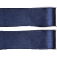 2x Hobby/decoratie navyblauwe satijnen sierlinten 2,5 cm/25 mm x 25 meter