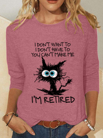 Women's Funny Grumpy Cat Retired Casual Cotton-Blend Shirt - thumbnail