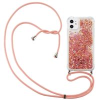 Lunso - Backcover hoes met koord - iPhone 12 Mini - Glitter Rose Goud