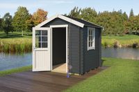 Outdoor Life Wels Blokhut 220x220 cm 28 mm vuren Carbon Grey-Wit gecoat- Zadeldak- - Outdoor Life Outdoor Life Wels Blokhut 220x220 cm 28 mm vuren Carbon Grey-Wit gecoat- Zadeldak- - Outdoor Life