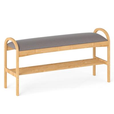 Schoenenbank met Zitvlak Bank met 2 Niveaus Gewatteerd Kussen en Bamboe Frame