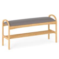 Schoenenbank met Zitvlak Bank met 2 Niveaus Gewatteerd Kussen en Bamboe Frame