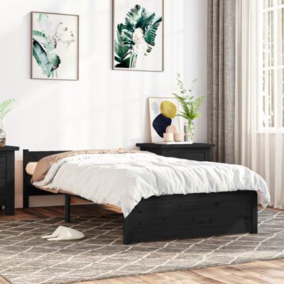 Bedframe massief hout zwart 75x190 cm