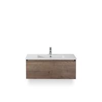 Frozen Badmeubelset 100 cm - Greeplijst in kleur - Tabacco - Keramische Wastafel Wit 1 kraangat