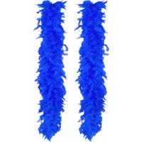 Carnaval verkleed boa met veren - 2x - blauw - 180 cm - 80 gram - Glitter and Glamour - thumbnail