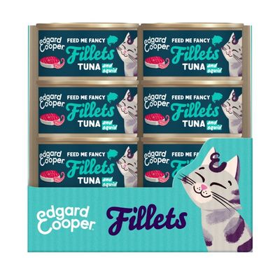 Edgard & Cooper graanvrij tonijn- en inktvisfilets kat natvoer blikjes 24 x 70gr