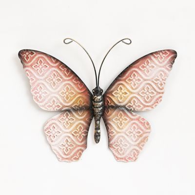 Wanddecoratie vlinder - roze - 20 x 14 cm - metaal - muurdecoratie