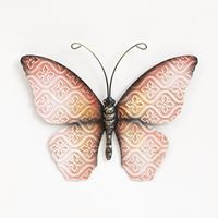 Wanddecoratie vlinder - roze - 20 x 14 cm - metaal - muurdecoratie