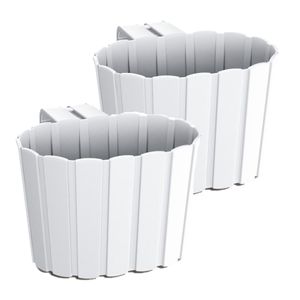 Set van 4x stuks kunststof balkon plantenpotten/bloempotten met haak wit 19 cm