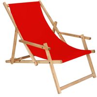 Ligbed Strandstoel Ligstoel Verstelbaar Arm Leuning Beukenhout Geïmpregneerd Handgemaakt Rood - thumbnail