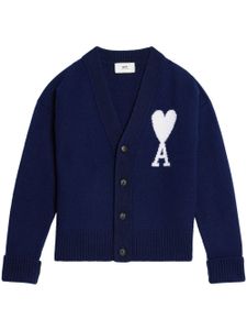 AMI Paris cardigan en laine à logo intarsia - Bleu