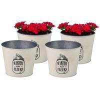 Plantenpot/bloempot voor buiten - 4x - zink - ivoorwit - D17 x H14 cm