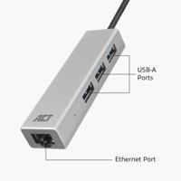 ACT Connectivity 3-Poorts USB-C 3.2 (USB 3.0) Hub met Gigabit ethernet poort usb-hub - thumbnail