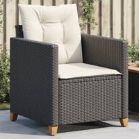 Tuinstoel met kussens poly rattan zwart