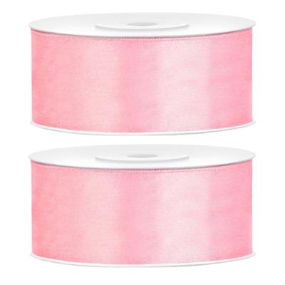 Partydeco Cadeaulint - 2x - lichtroze - 2,5 cm x 25 meter - satijn - sierlint - inpakken - decoratie Partydeco Cadeaulint - 2x - lichtroze - 2,5 cm x 25 meter - satijn - sierlint - inpakken - decoratie