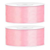 Partydeco Cadeaulint - 2x - lichtroze - 2,5 cm x 25 meter - satijn - sierlint - inpakken - decoratie