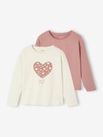 Set van 2 T-shirts BASICS voor meisjes met lange mouwen rozenhout