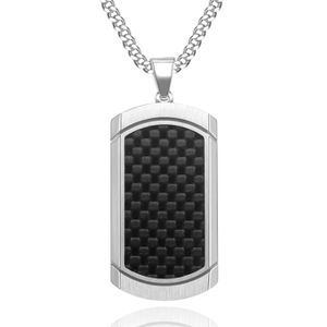 Zilverkleurige Mannen Cubaanse Schakel ketting met Dogtag Hanger